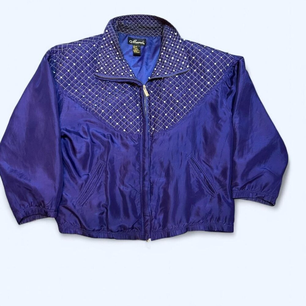80s Vintage Mureli Silk Bomber Jacket Quilted Beaded Design Women’s XL